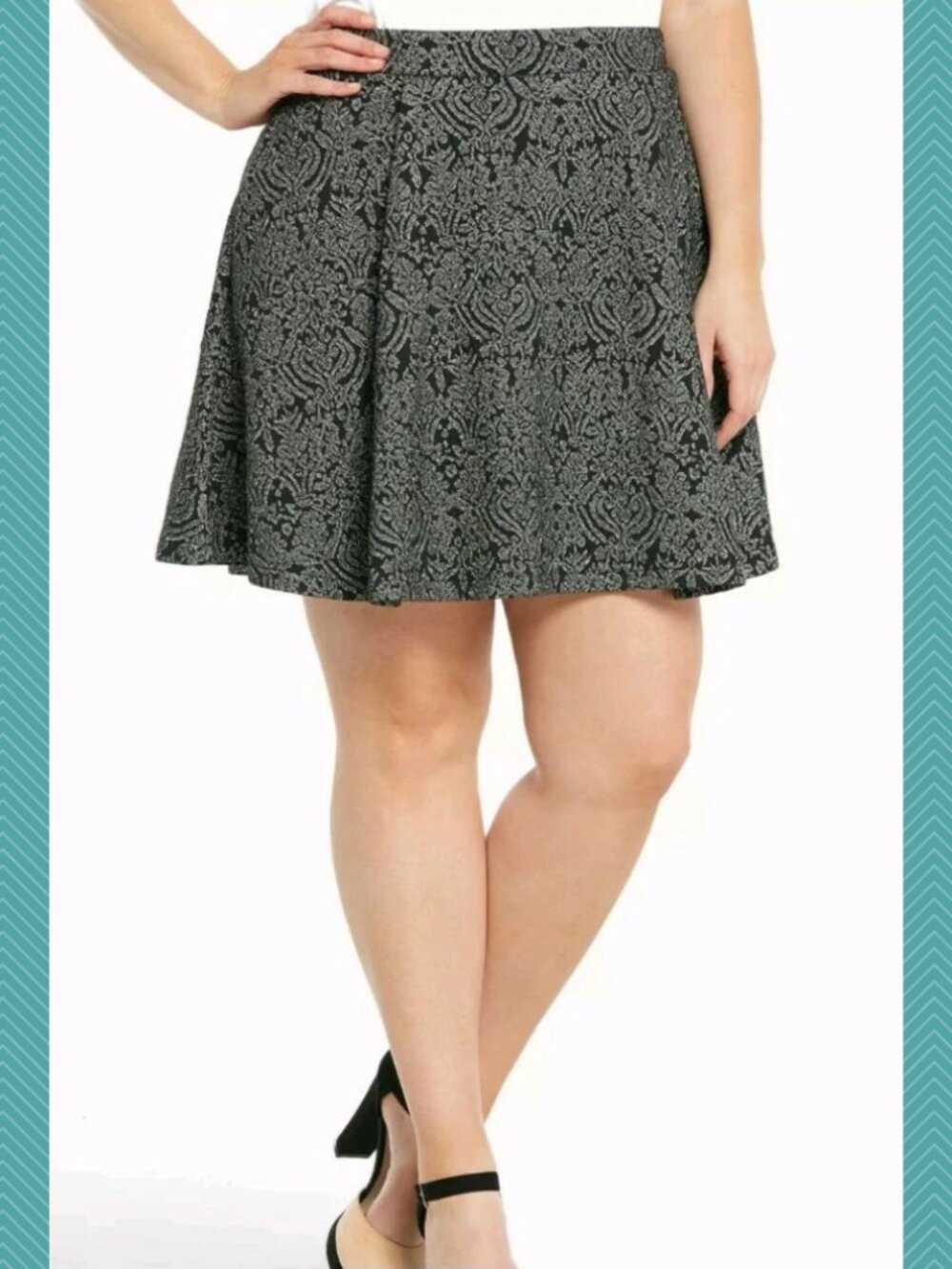 Torrid Metallic Gray Jacquard Elastic Waist Skater Skirt